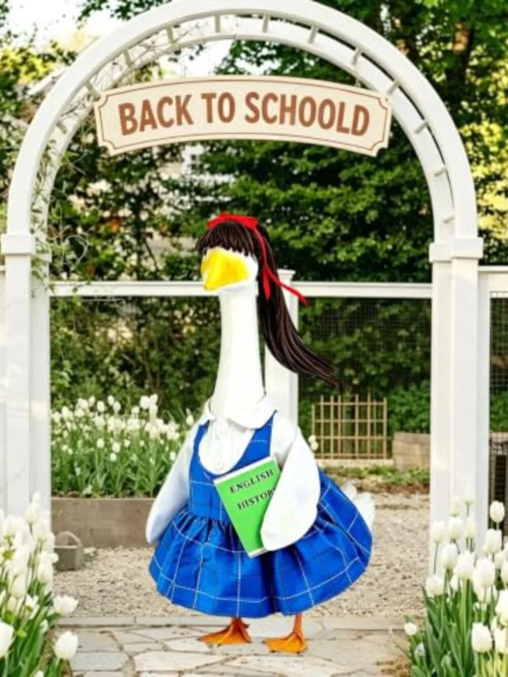 Back to School Goose Outfit with Wig - Blue Plaid Dress